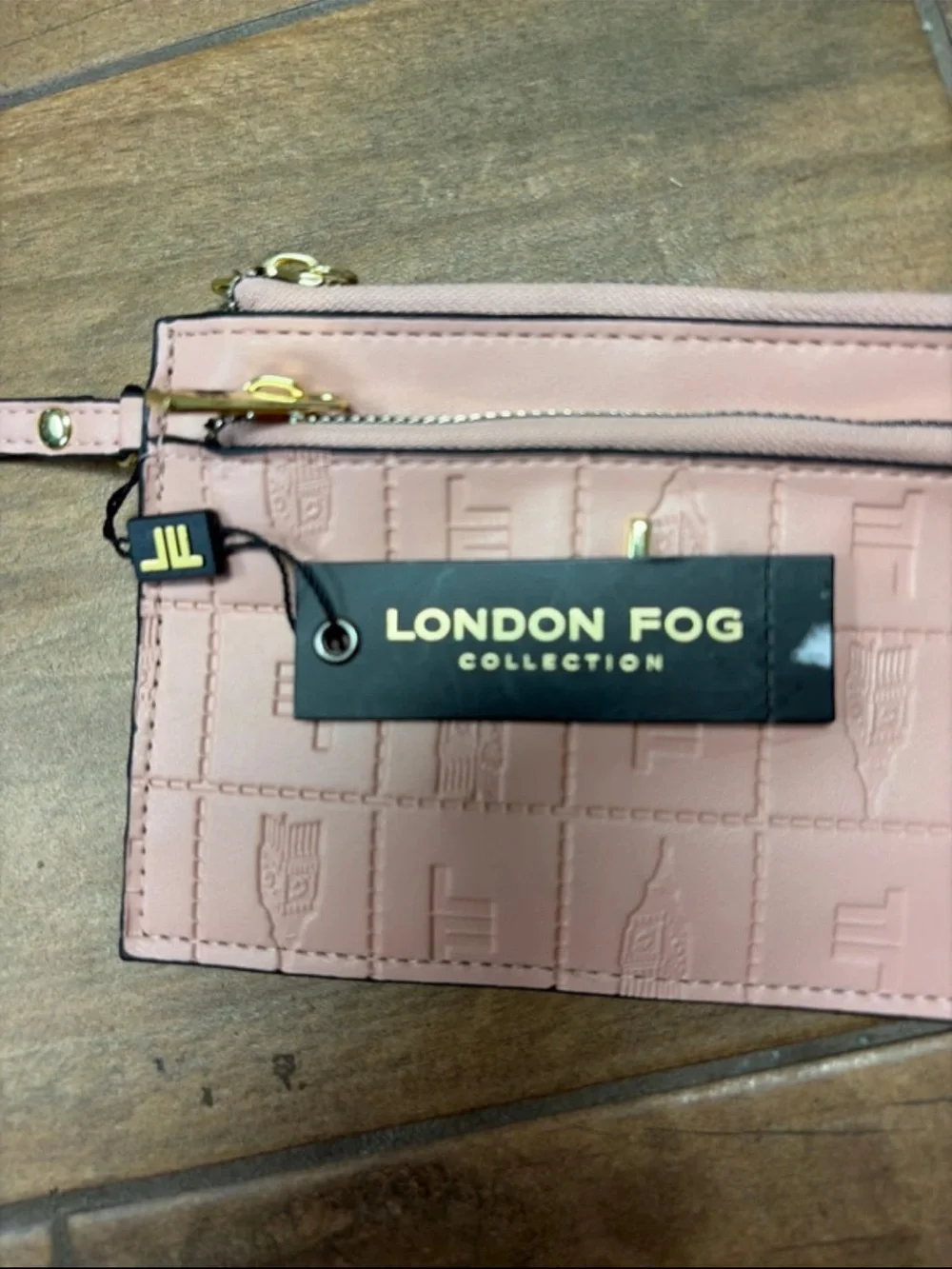 London Fog Blush Pink Embossed Wristlet with Gold Logo